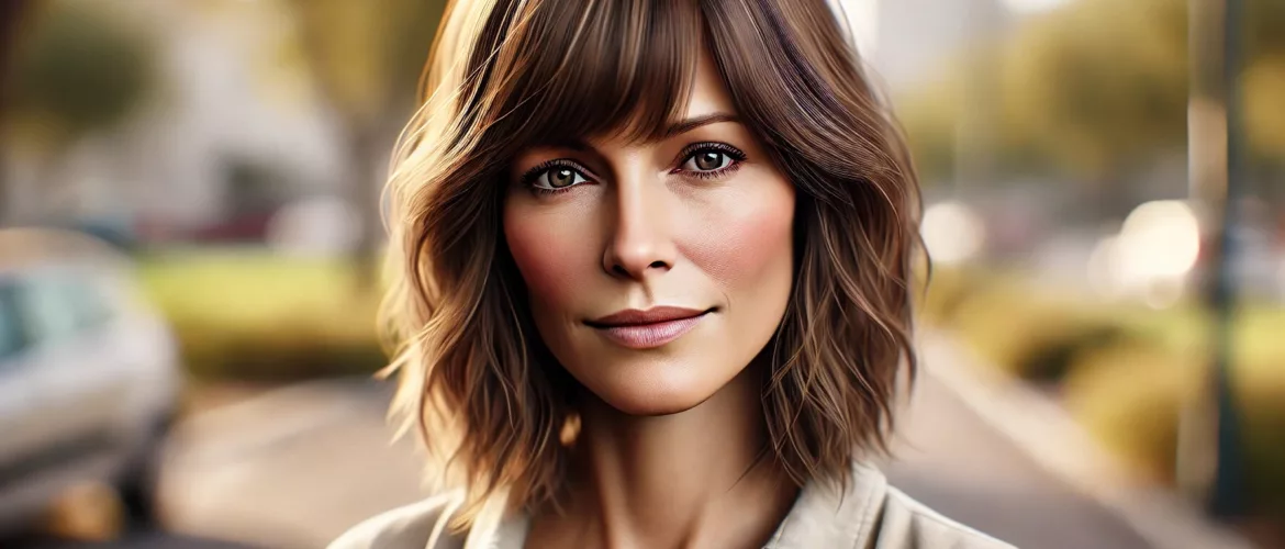 coupe cheveux mi-longue dégradée effilée avec frange