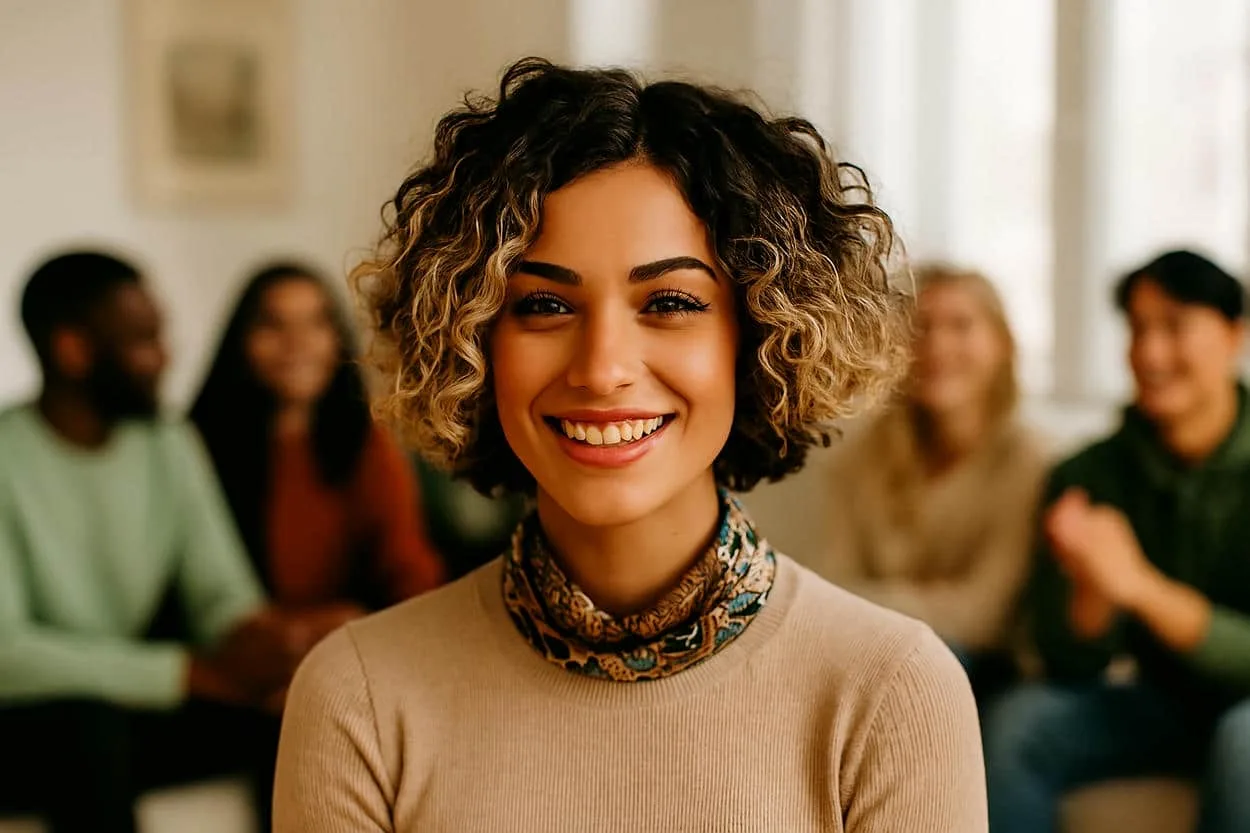 carré italien bouclé cheveux balayés