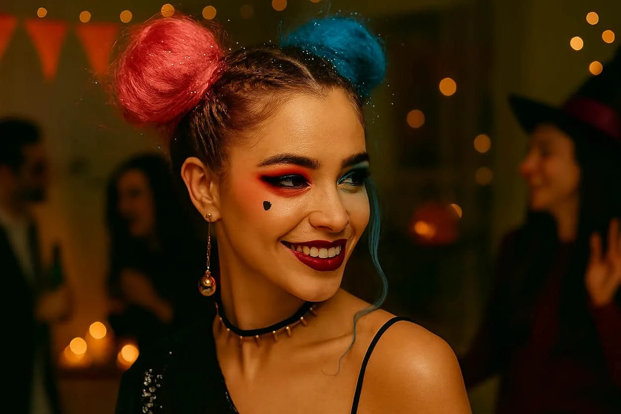 harley quinn double chignon coiffure halloween