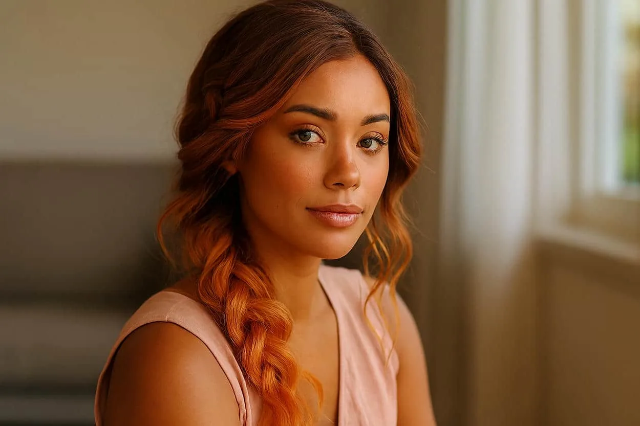 apricot hair dip-dye avec ondulations naturelles