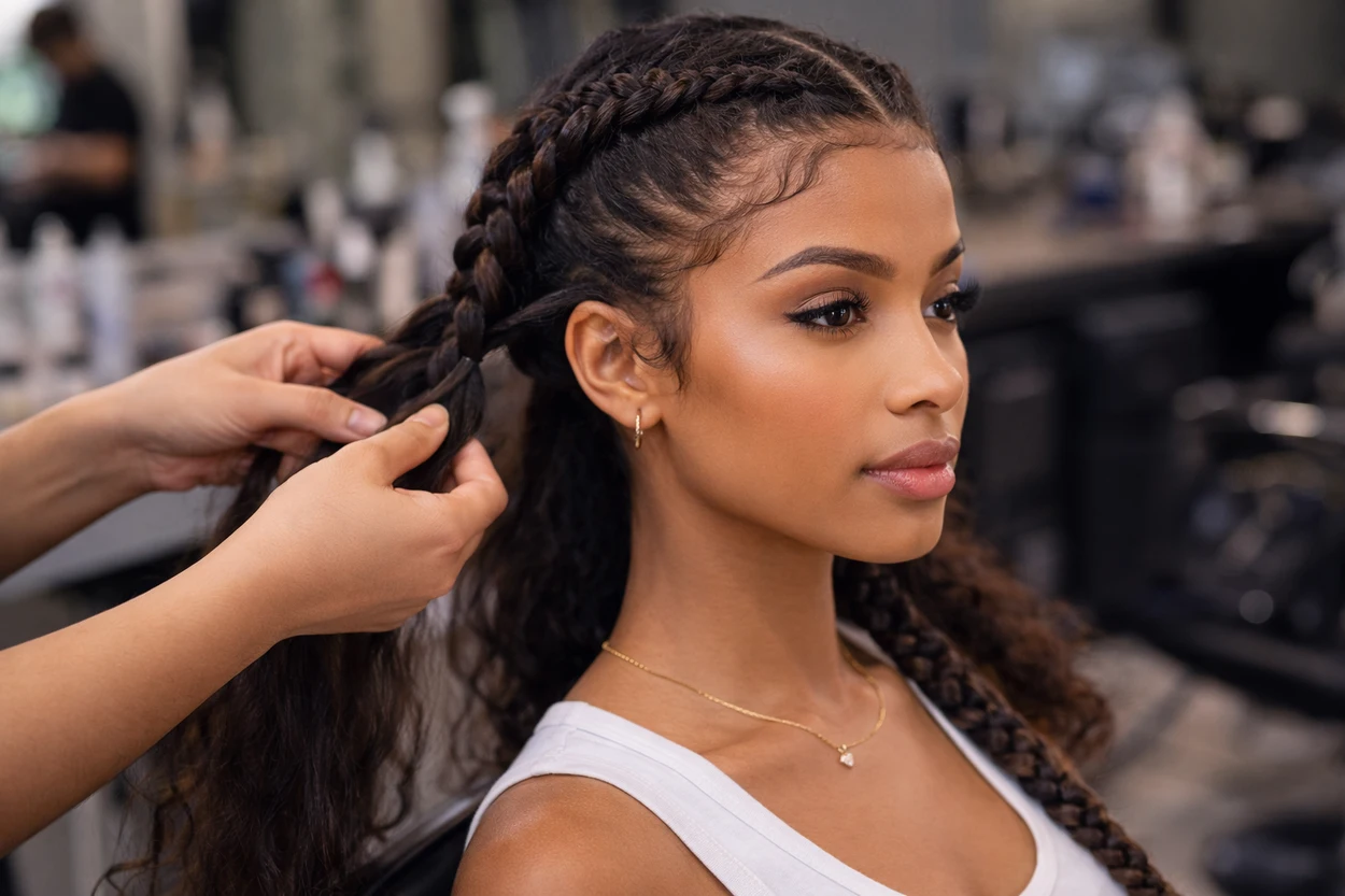 Coiffure en cours dans un salon